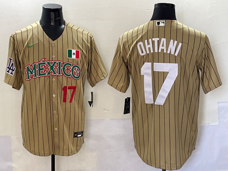 Men Los Angeles Dodgers 17 Ohtani Brown Stripe Mexico Joint Name 2025 Nike MLB Jersey style 45